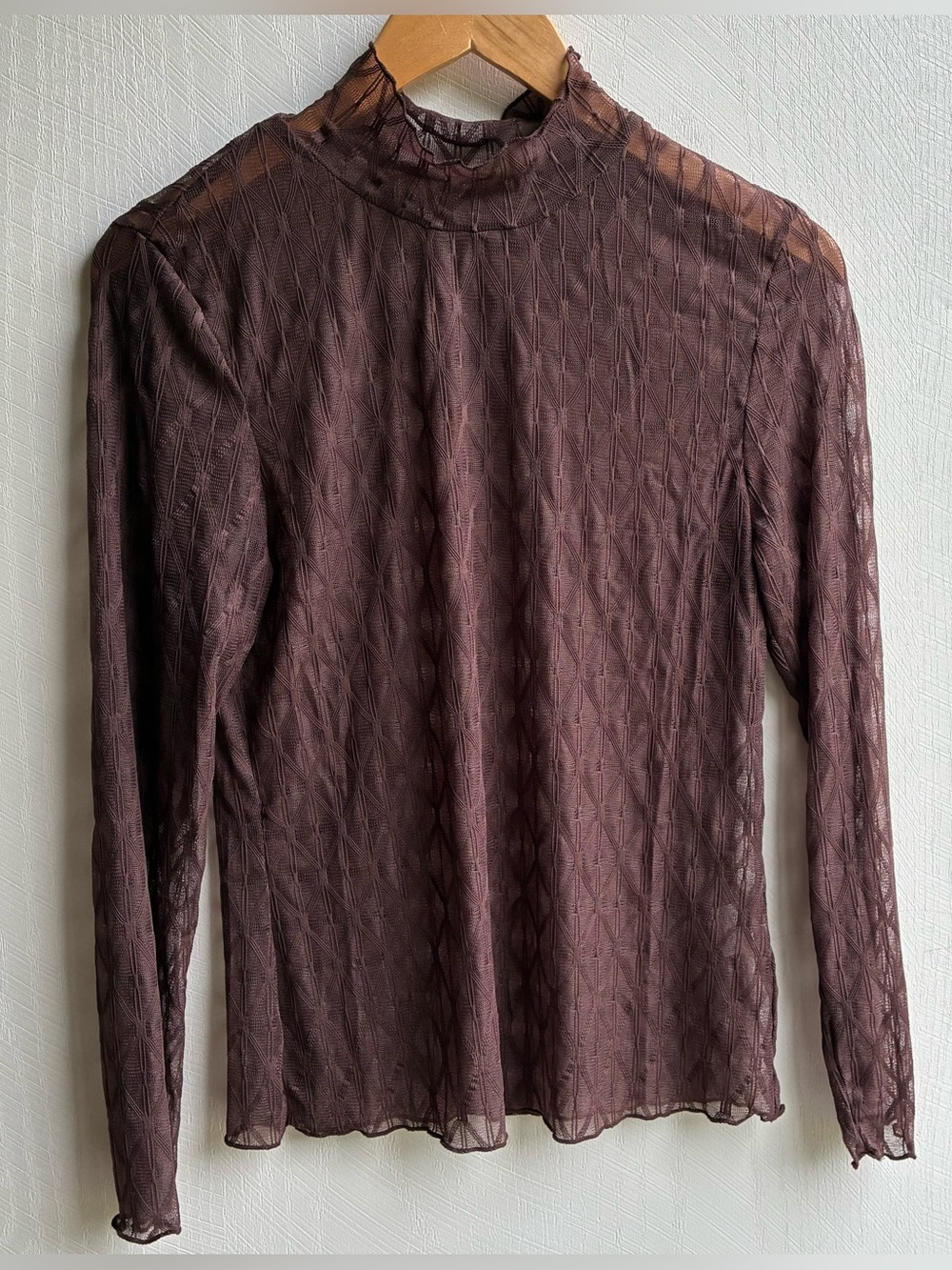 Brown Sheer Lace Long Sleeve Shirt Size Small